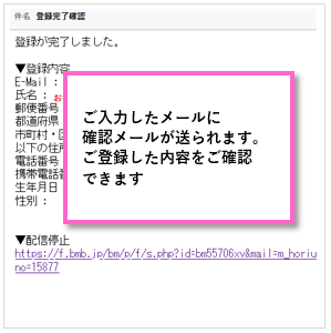 ご入力したメールに確認メールが送られます